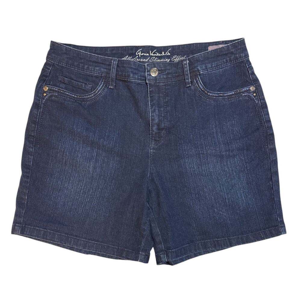 Gloria Vanderbilt Amanda Jean Shorts 6 Slimming Dark Wash Embellished Pocket